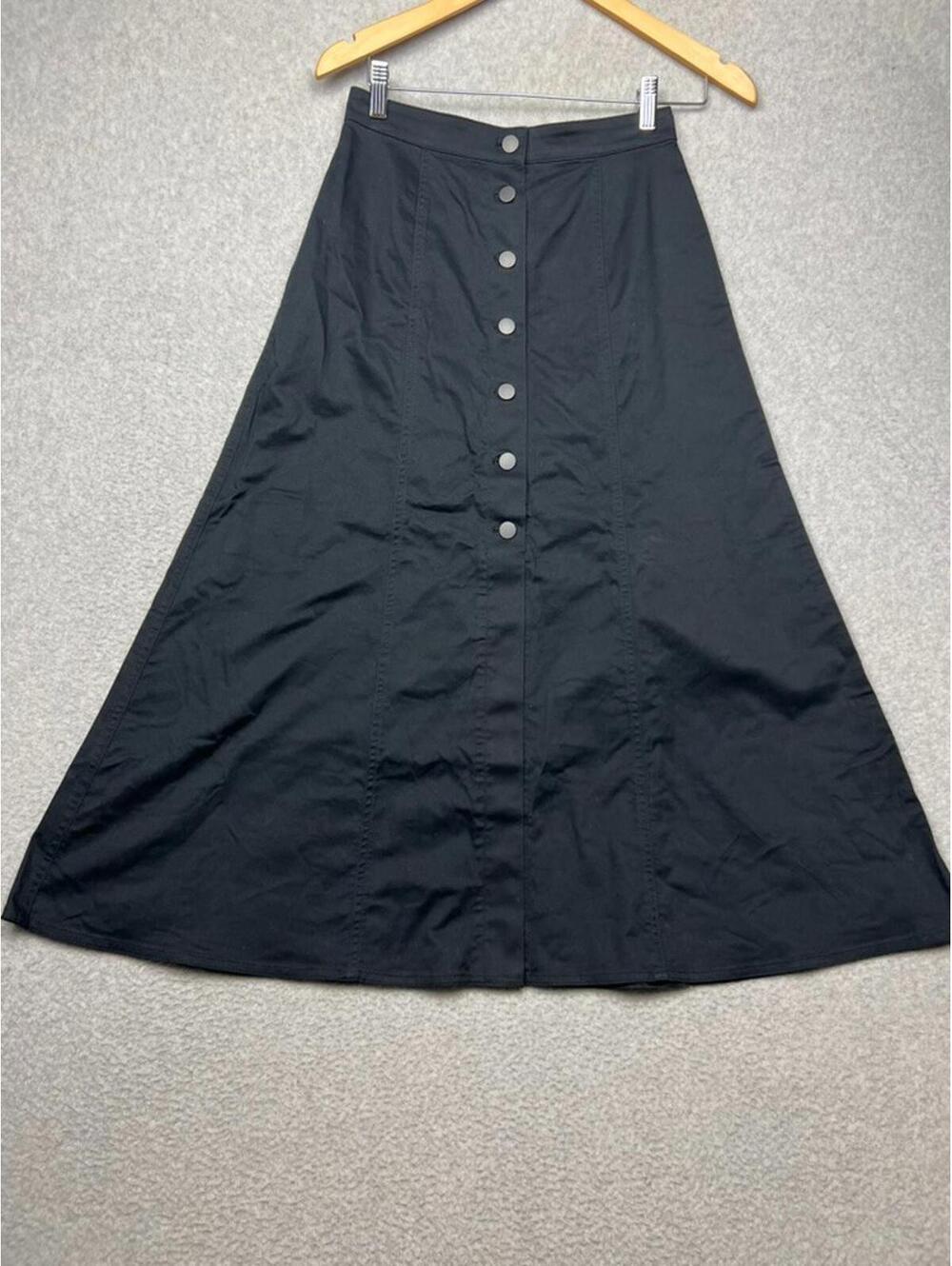 Uniqlo Cotton Button Front A Line Denim Midi Skirt Size 2 Minimalist Casual Prep